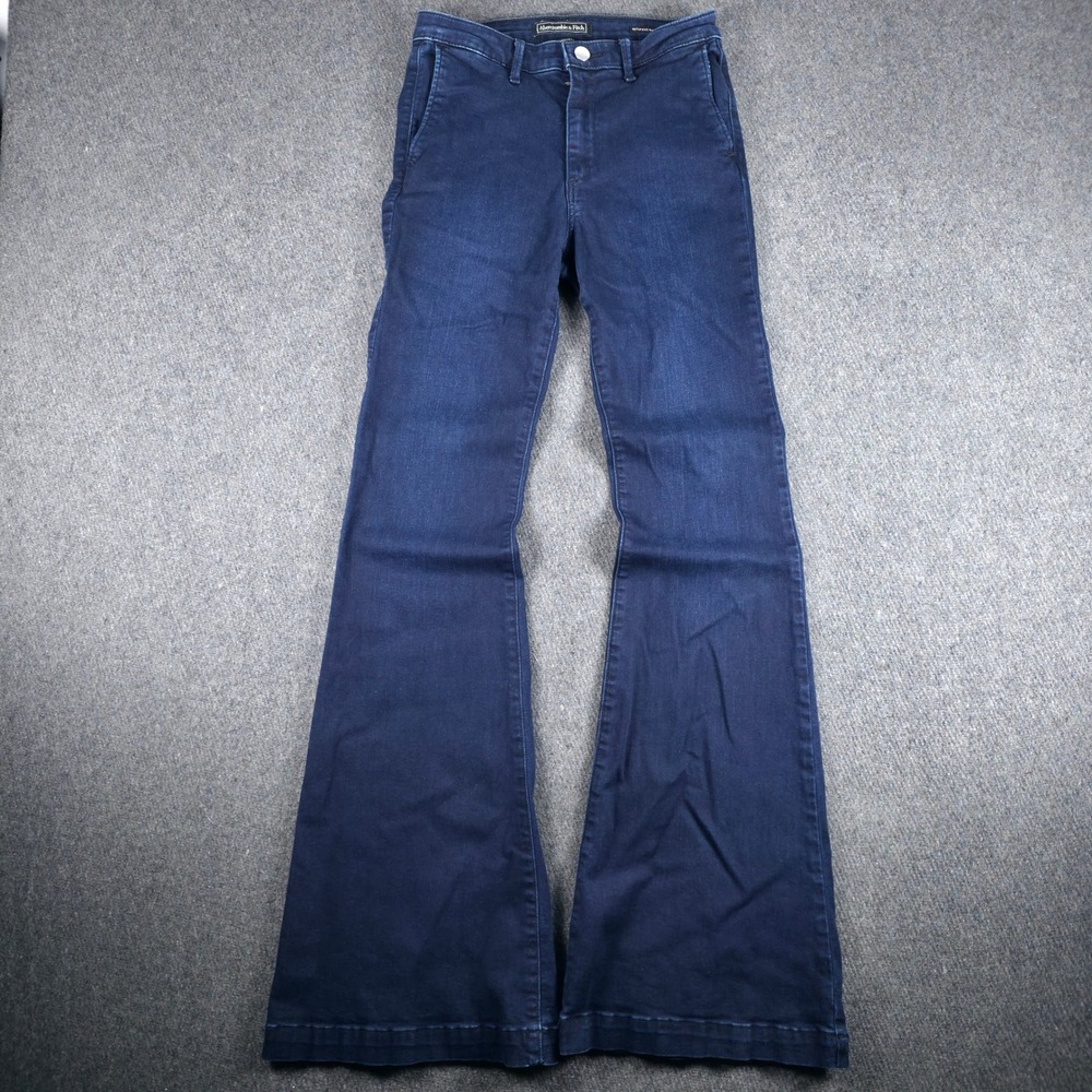Abercrombie Fitch Flare Jeans Womens 25 Blue High Rise Dark Wash Wide Leg Denim